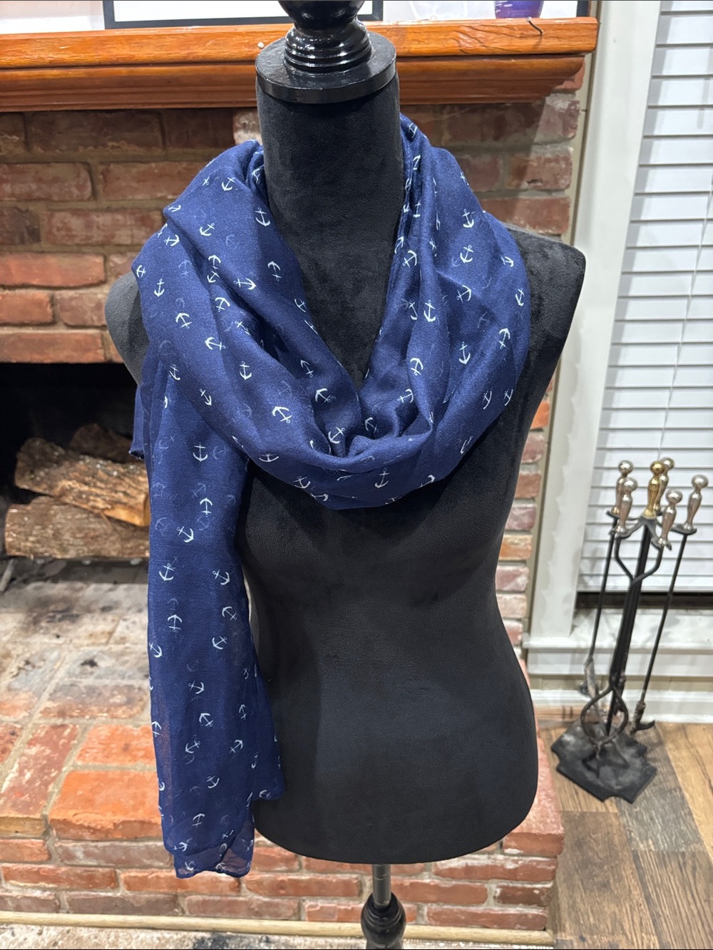Navy Anchor Print Lightweight Scarf - Women's Accessory